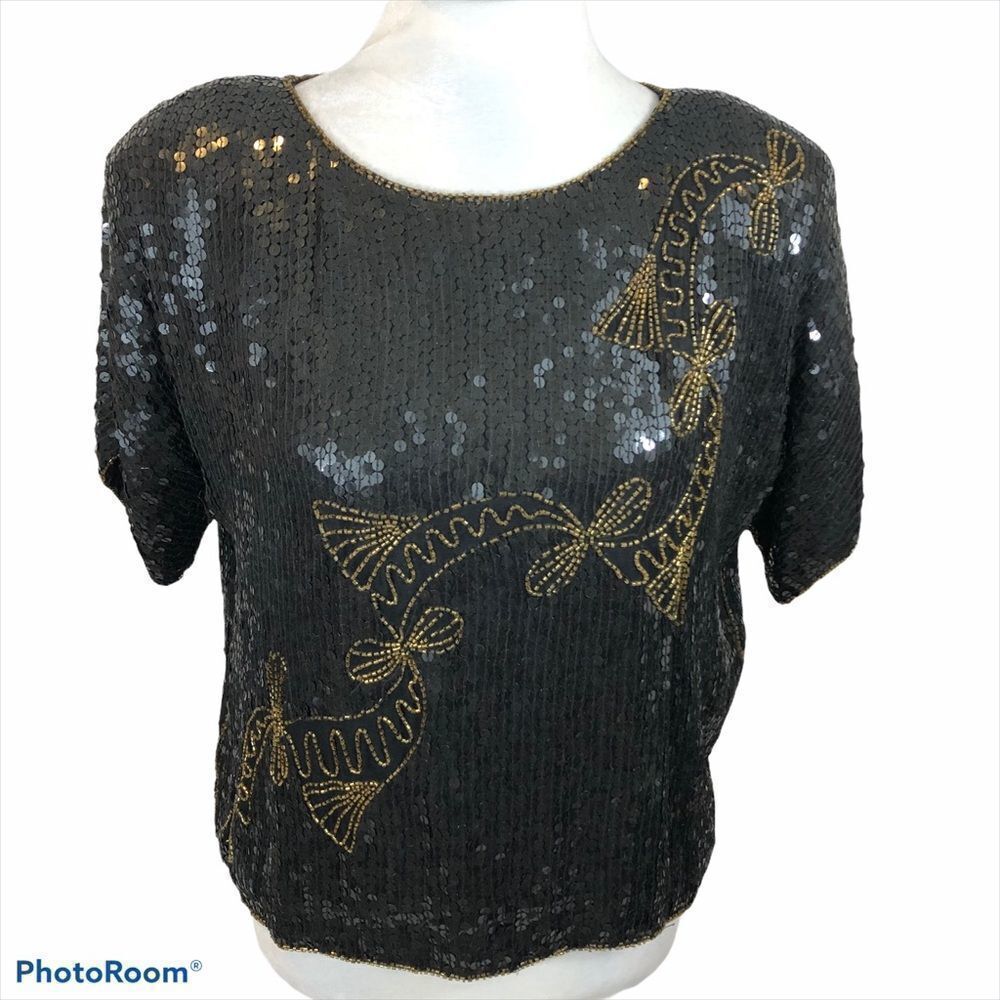 Vintage Joseph Le Bon Beaded Blouse Size‎ Large 80s